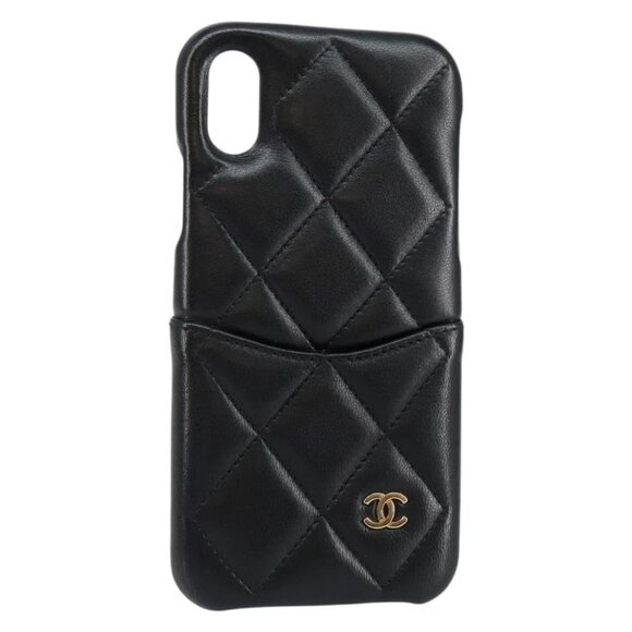 CHANEL Accessories - CHANEL Matelasse iPhone Case Lamb Skin Black CC
